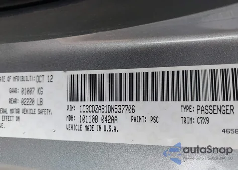 2013 Dodge Avenger Se z USA, uszkodzony, nr VIN 1C3CDZAB1DN537706